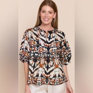 Sofia Made In Italy batik print top. NEW. Warm Jewel Tones. Comfy Stylish Smart